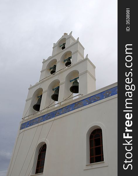 Church tower with bells in Greece