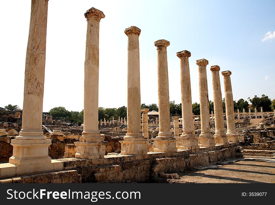 Columns in ancient Beit Shean, Israel