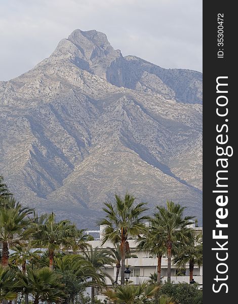 Image taken of la concha mountain with white luxury appartments in the foreground. Image taken of la concha mountain with white luxury appartments in the foreground.