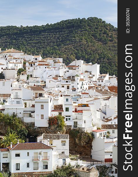 Traditional hillside town of Ojen near Marbella in Spain early morning. Traditional hillside town of Ojen near Marbella in Spain early morning