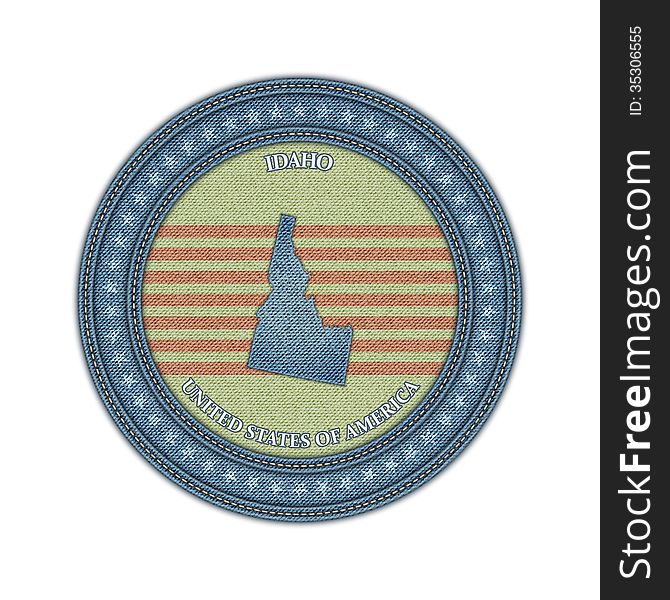 Label With Map Of Idaho. Denim Style. Vector Eps10