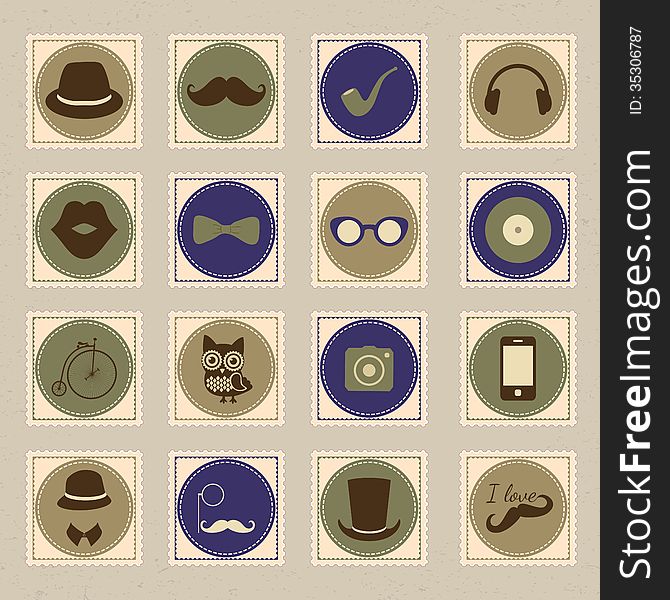 Hipster vintage stamp icon set, vector illustration. Hipster vintage stamp icon set, vector illustration