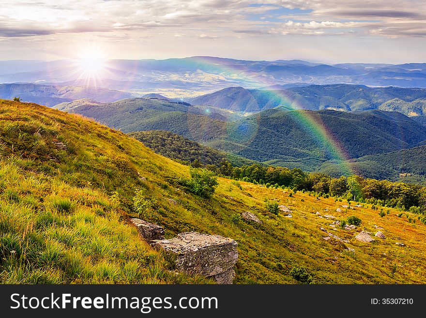 Light On Stone Mountain Slope With Forest