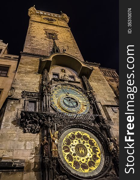 Historic Astronomical clock on the City Hall in Prague's Old Town Square. Historic Astronomical clock on the City Hall in Prague's Old Town Square