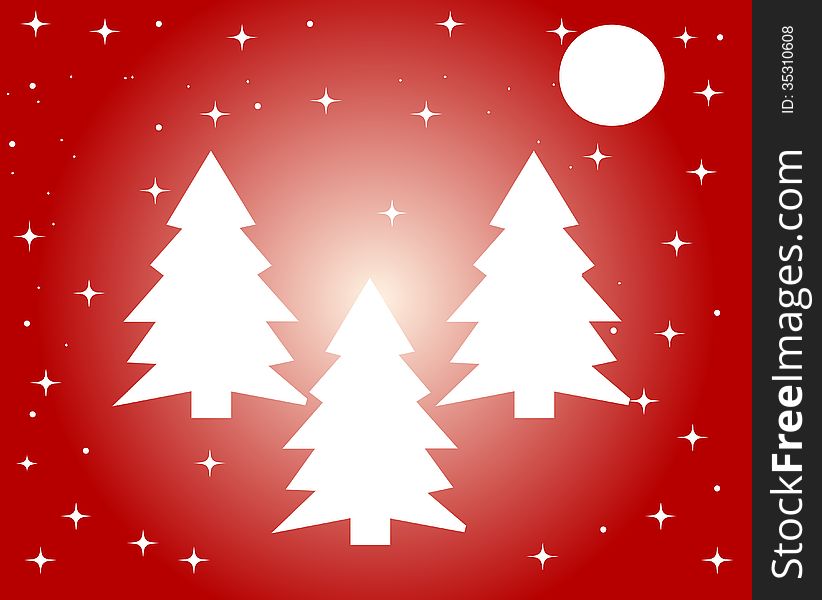 Christmas trees, illustration on red background.