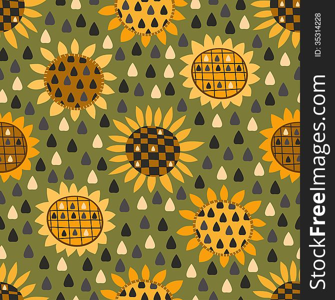 Seamless Pattern With Sunflowers