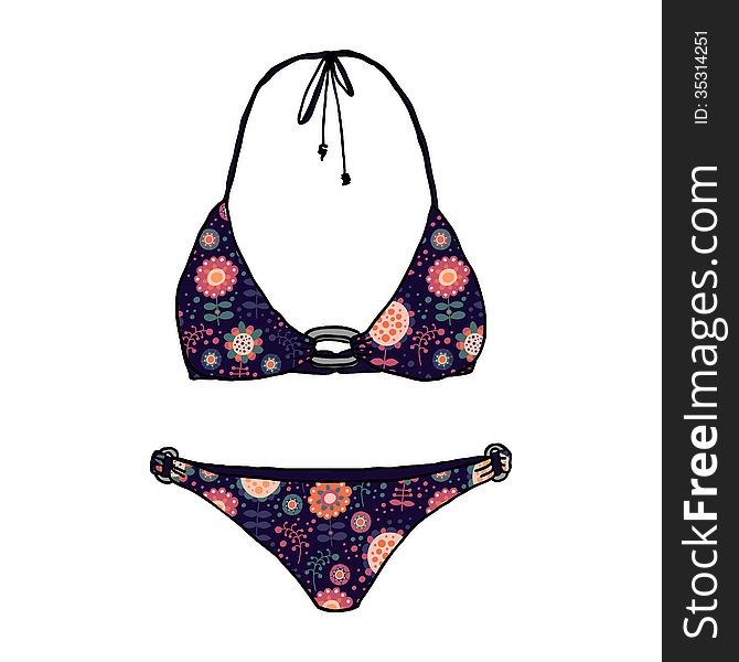 Illustration bikini with a floral pattern