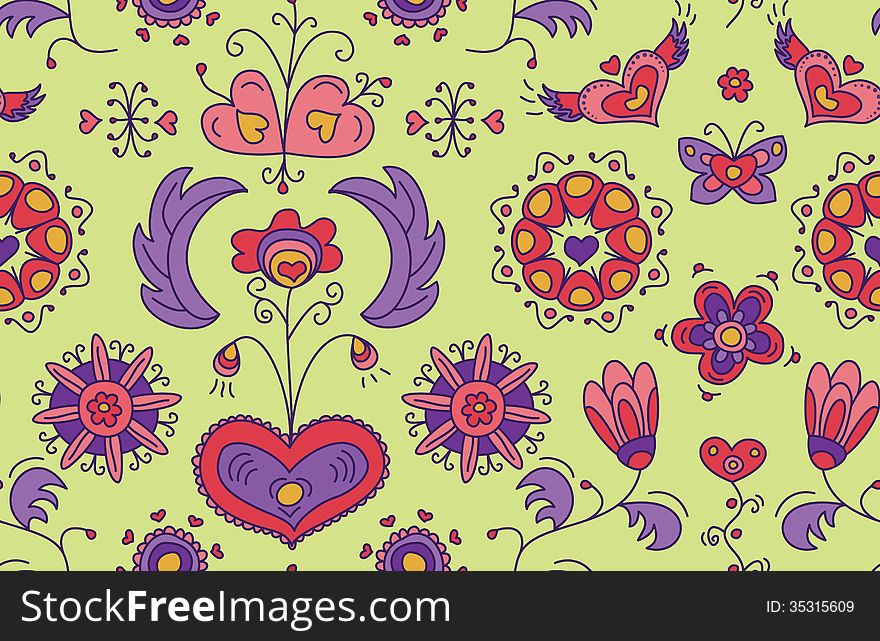 Heart Flower seamless pattern. Heart Flower seamless pattern