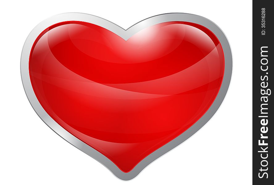 Beautiful glossy red heart on a white background