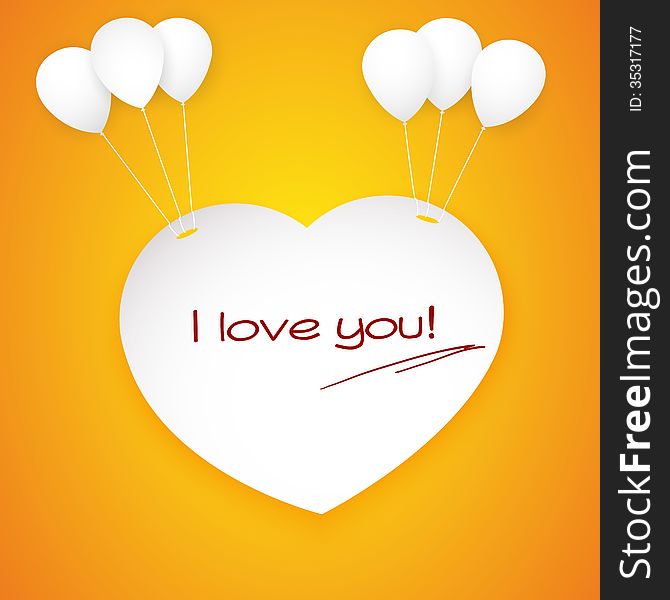 Paper heart banner with balloons. Vector illustration