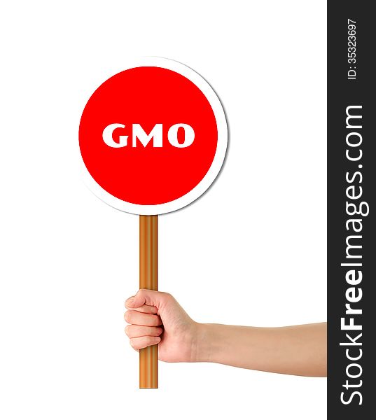 Hand Holding Red Gmo Warning Sign