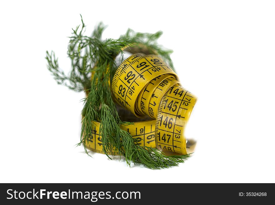 Centimeter and dill isolated on white for diet