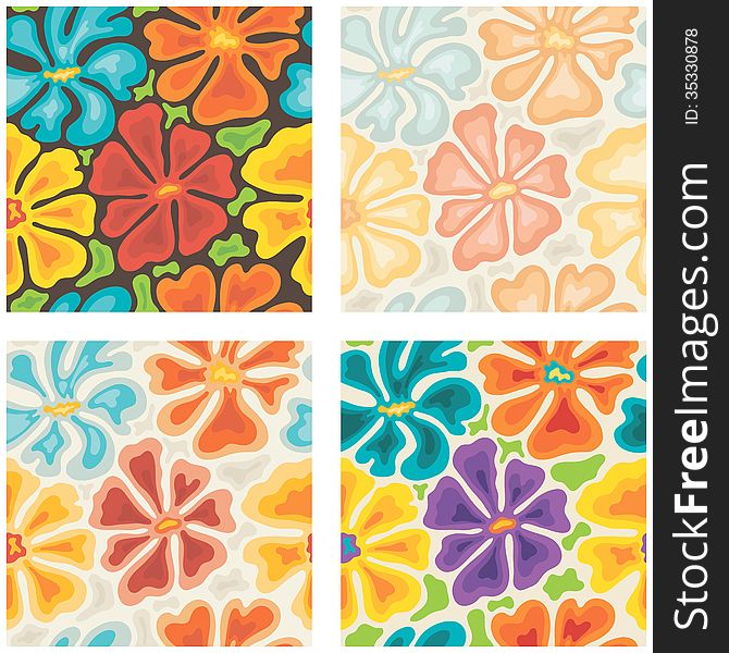 Vector set: seamless colored floral patterns