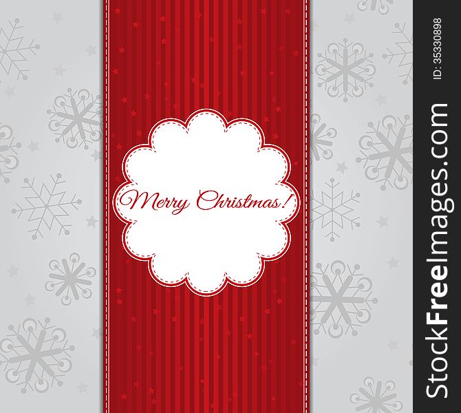 Decorative Christmas background with tag, snowflakes and stars.