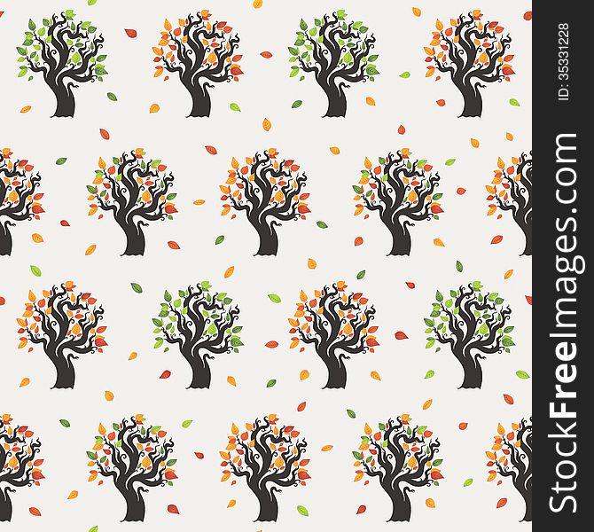 Seamless tree pattern with forest. Vector illustration