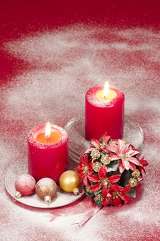 Christmas Decoration With Candles Ribbons And Cookies Royalty Free Stock Photography Christmas Decoration With Candles Ribbons And Cookies Royalty Free Stock Photography