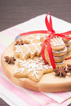 Christmas Gingerbread Cookies On Wooden Board Stock Photos Christmas Gingerbread Cookies On Wooden Board Stock Photos