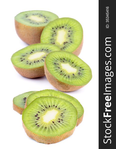 Perfect Ripe Kiwi Halves and Slices isolated on white background