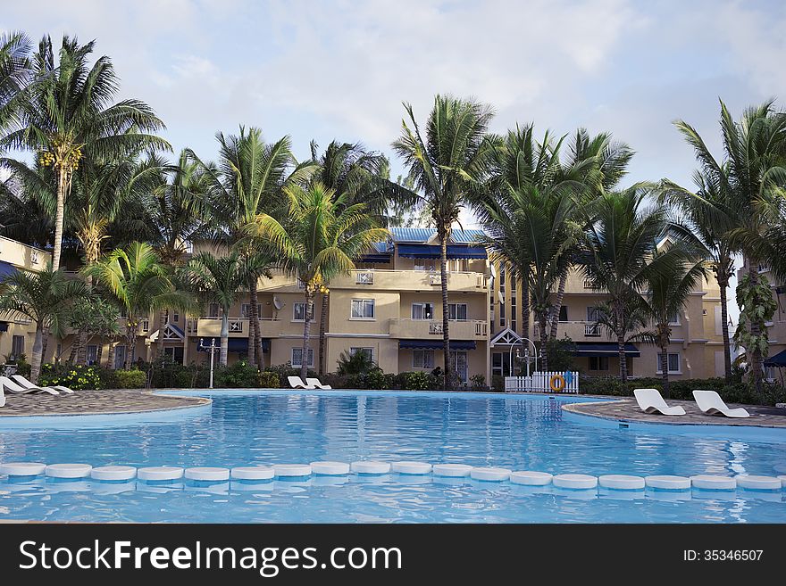 Apartments pool and palm trees in Mauritius. Apartments pool and palm trees in Mauritius