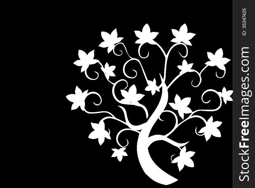Illustration of a white tree silhouette.