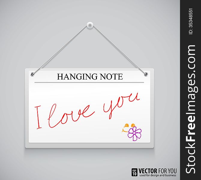 Hanging note board with text, writed red ink I love you