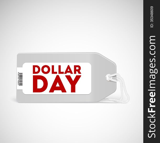 Blank price tag isolated on white with text Dollar day and soft shadow