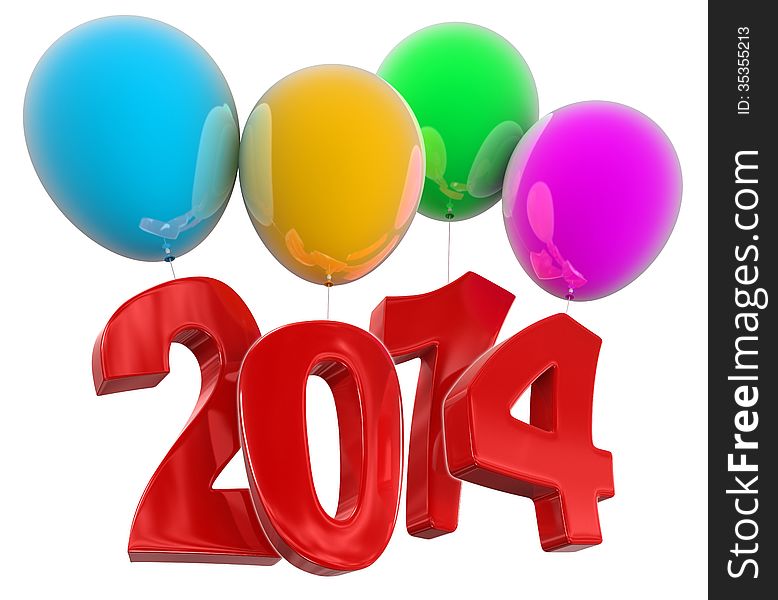 Image of 2014 on Balloons. White background. Image with clipping path. Image of 2014 on Balloons. White background. Image with clipping path