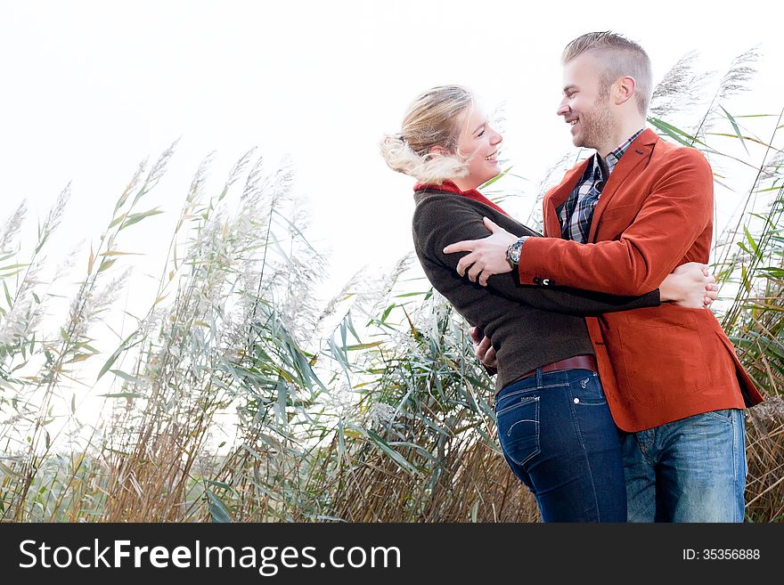 Happy young couple is having a nice time in october. Happy young couple is having a nice time in october