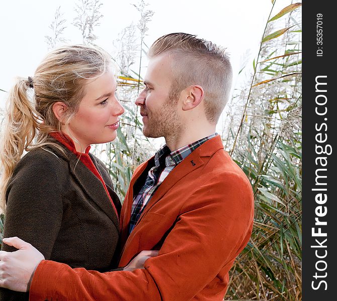 Happy young couple is having a nice time in october. Happy young couple is having a nice time in october