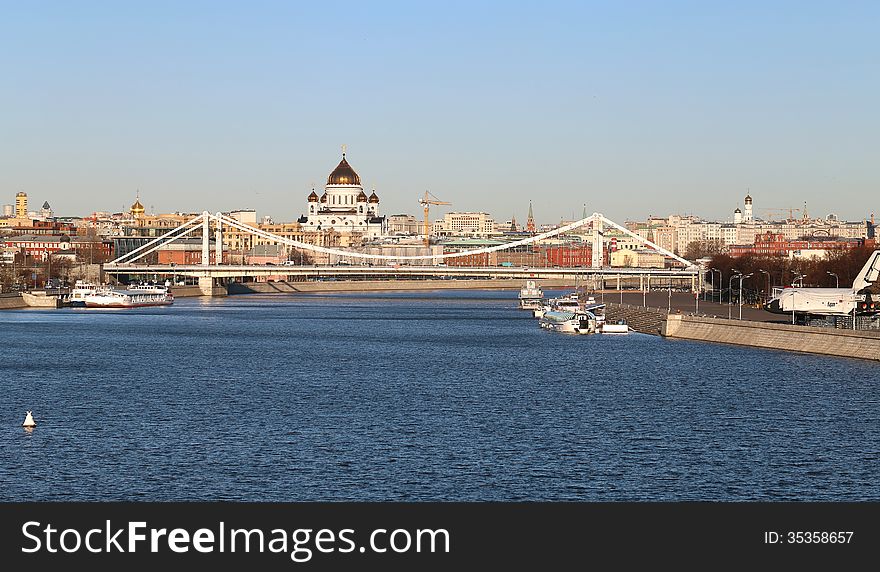 Landscape with a bridge and temples in Moscow