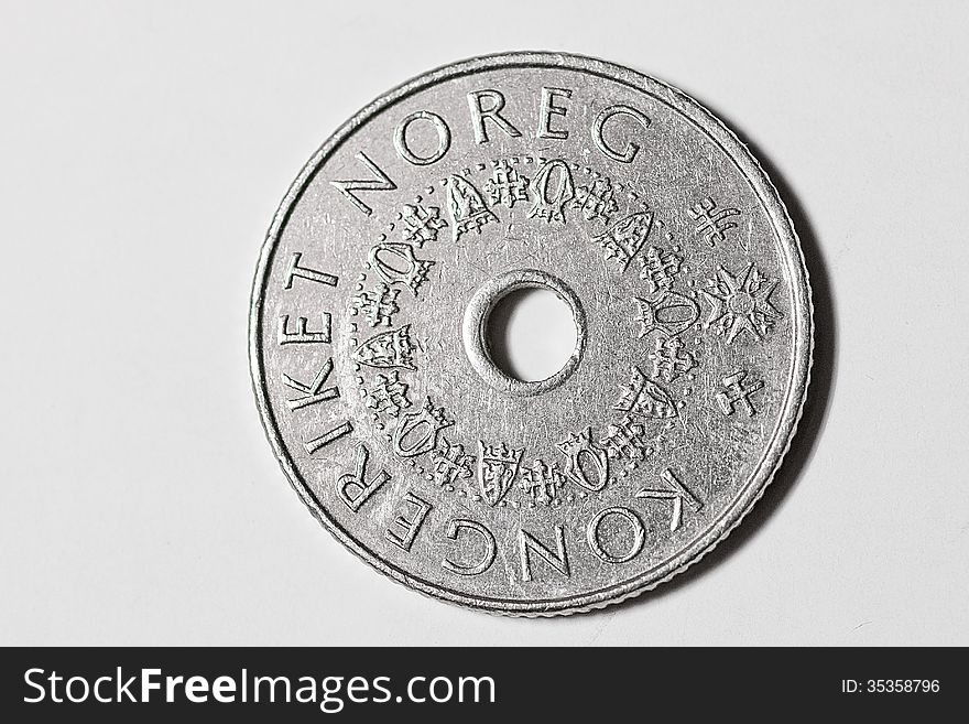 Norwegian coin with a hole. Norwegian coin with a hole