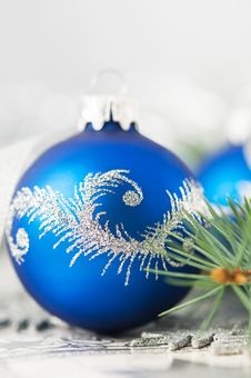 Blue And Silver Xmas Ornaments On Bright Background Royalty Free Stock Photo Blue And Silver Xmas Ornaments On Bright Background Royalty Free Stock Photo