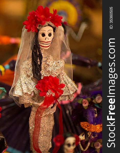 Mexican sculpture to celebrate dead people day in Mexico, these sculptures are called catrinas. this is a bride. Mexican sculpture to celebrate dead people day in Mexico, these sculptures are called catrinas. this is a bride.