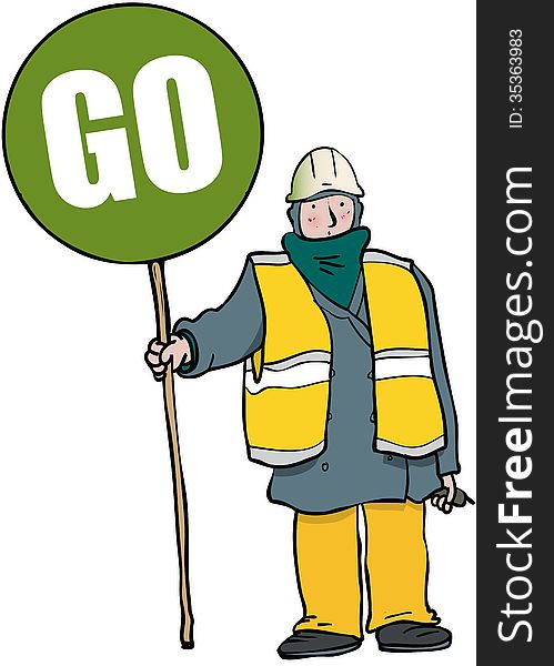 Standing man holding a GO sign. Standing man holding a GO sign