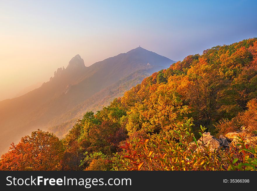 The photo taken in China's Hebei province qinhuangdao city,ancestral mountain scenic area,the queen mother peak.The time is October 4, 2013. The Apsara peak in the distance. The photo taken in China's Hebei province qinhuangdao city,ancestral mountain scenic area,the queen mother peak.The time is October 4, 2013. The Apsara peak in the distance.