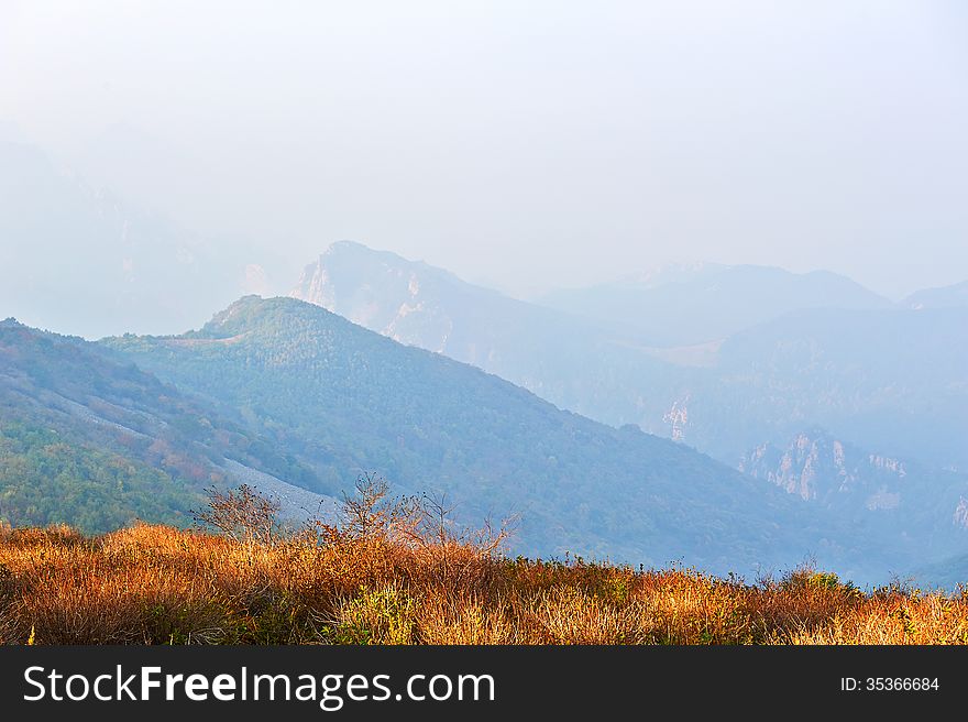 The Grassland And Hazy Mountains