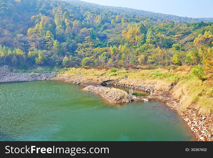 The Green Lake Water And Autumnal Mountains