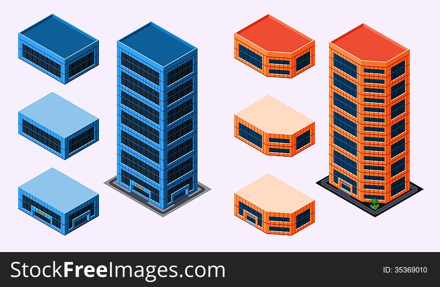 Pre-assembled isometric building/apartment, its height is easily customize