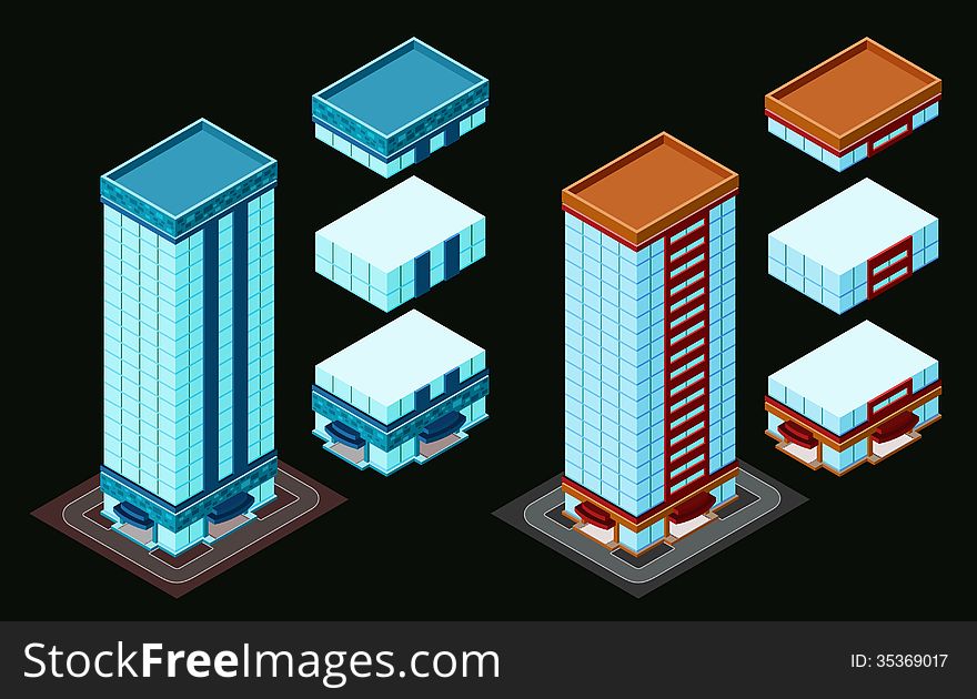 Pre-assembled isometric building/apartment, its height is easily customize