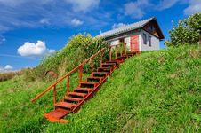 Village House At Hill, With Stairs Stock Photography