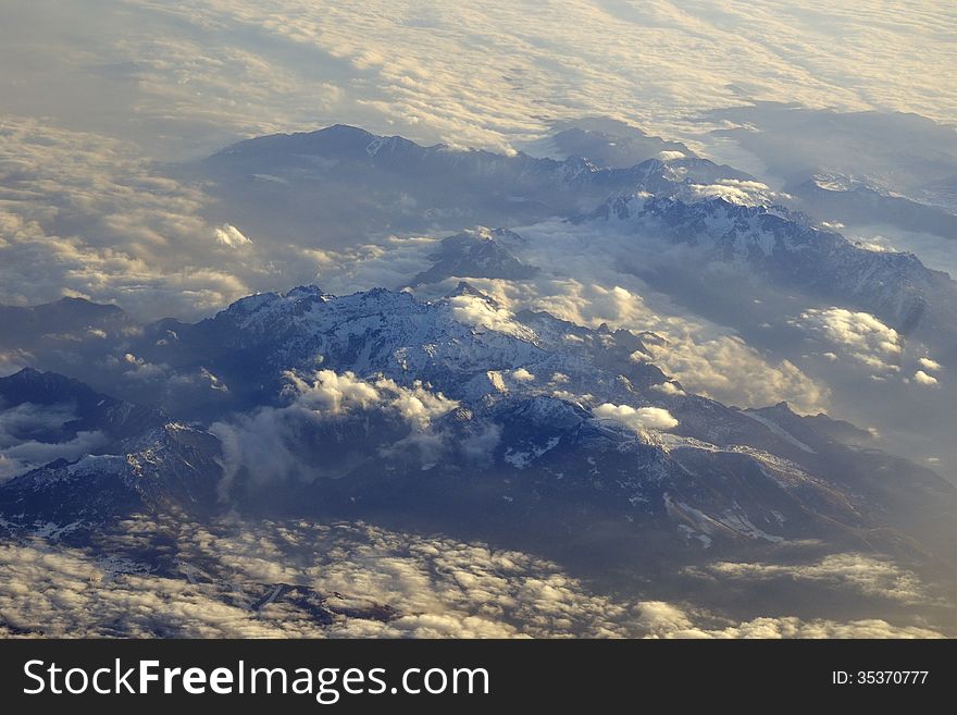 Rocky ridges of European Alps taken from above. Rocky ridges of European Alps taken from above