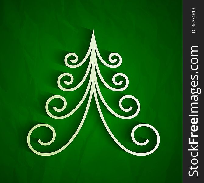 White 3d paper christmas tree on green background. RGB EPS 10