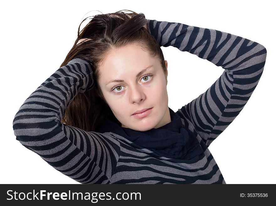 Portrait of a young woman on a white background insulated
