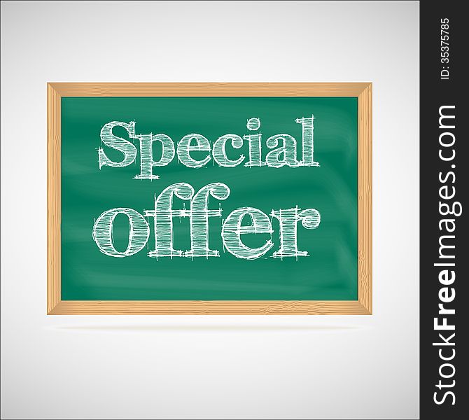 Special offer - the inscription chalk on the green chalkboard in a wooden frame