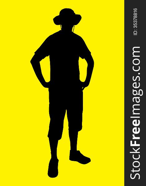 Vector illustration of tourist under the yellow background