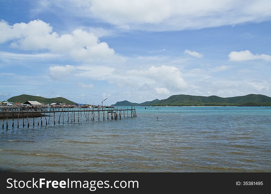 Wooden bridge to the sea of in Thailand. Wooden bridge to the sea of in Thailand