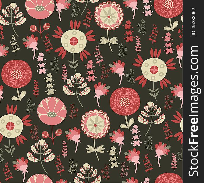 Seamless pattern with flowers on a dark background