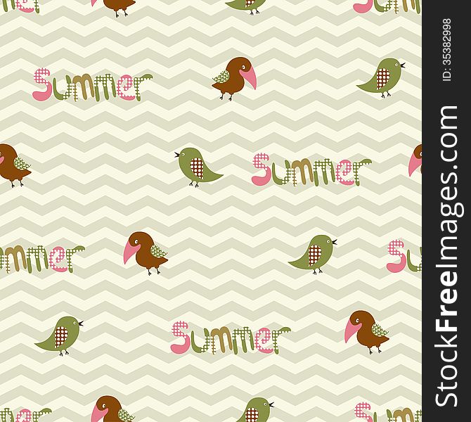 Seamless Pattern With Birds And The Inscription Su