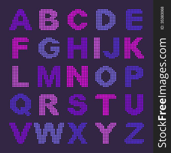 Pixel Alphabet With Colored Letters