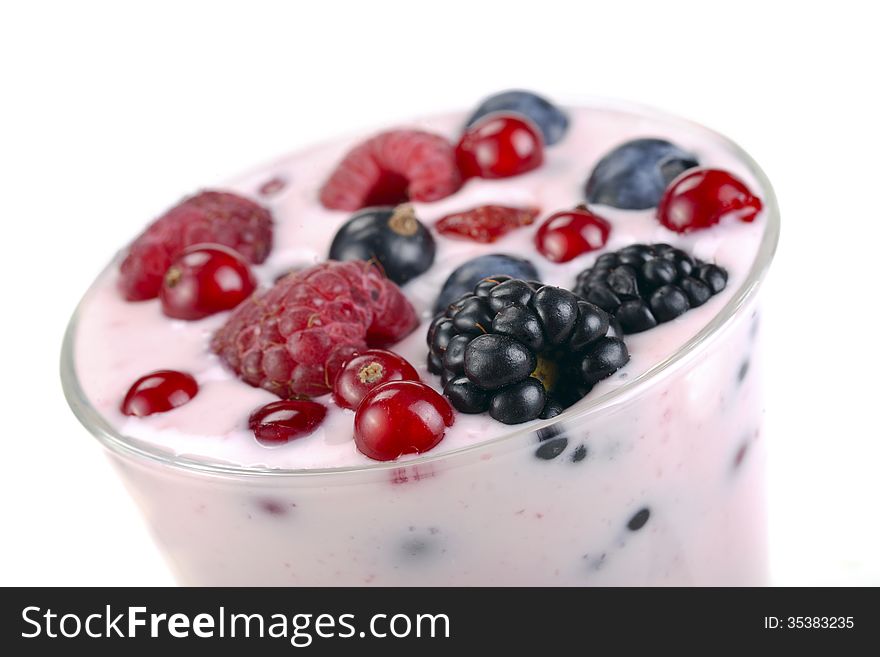 Berry yogurt with berries in a glass